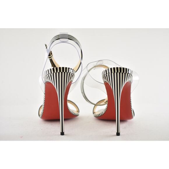 Christian Louboutin Jonatina 100 Black White Stripes Patent Sandal Heel Pump 37 - Picture 11 of 12